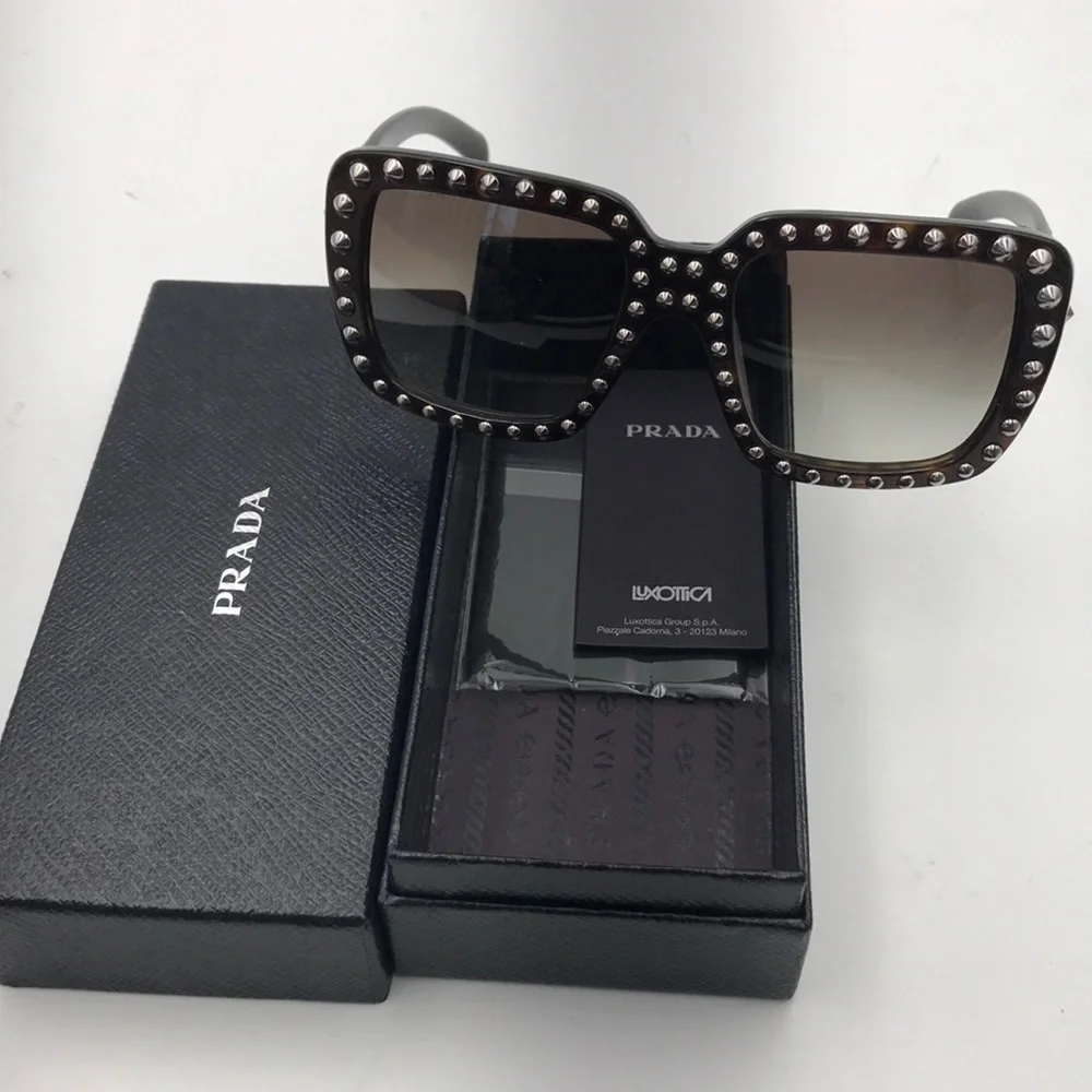 Prada Square Havana Studded Sunglasses